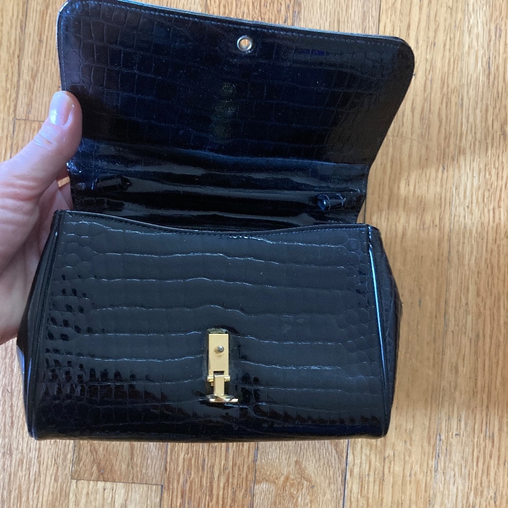 Vintage Susan Gail Patent Clutch Purse in Black, Mini, Croc Embossed - Picture 3 of 10
